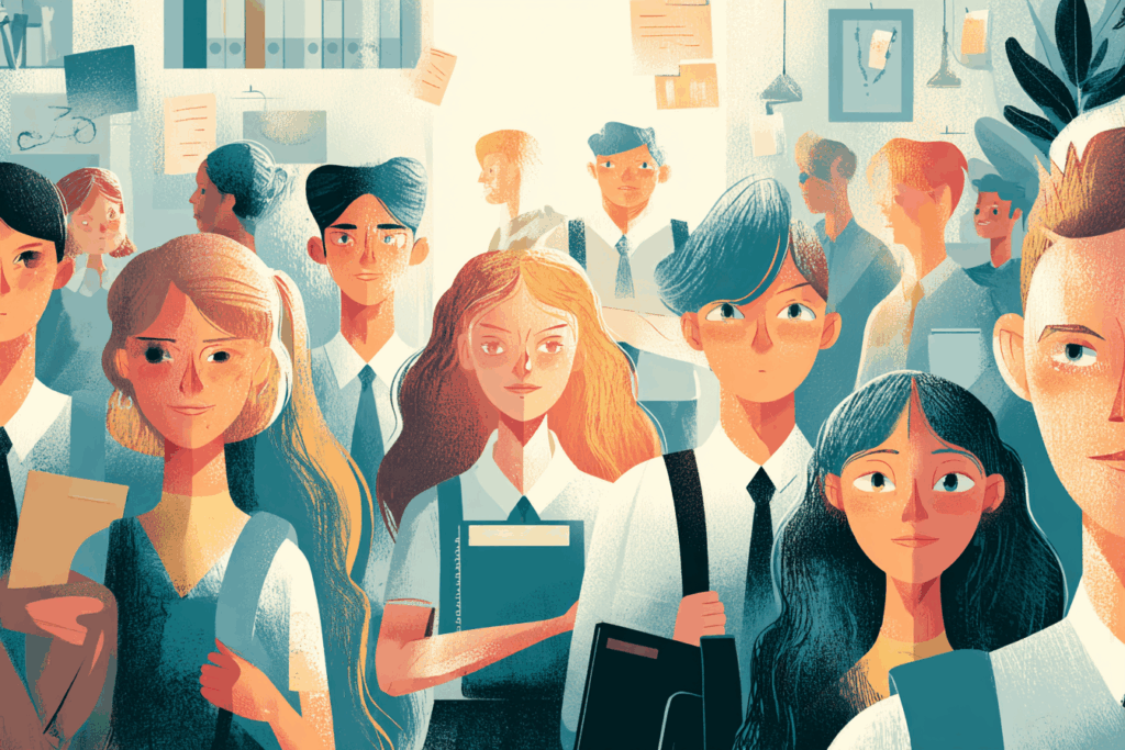 Group of students in a school hallway symbolizing discussions around the Keeping All Students Safe Act and school safety reforms