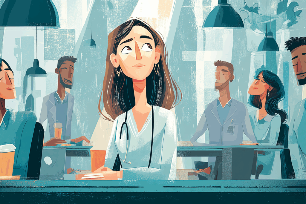 Healthcare professional looking upward thoughtfully symbolizing recovery from burnout in Better in 2026 From Burnout to Balance