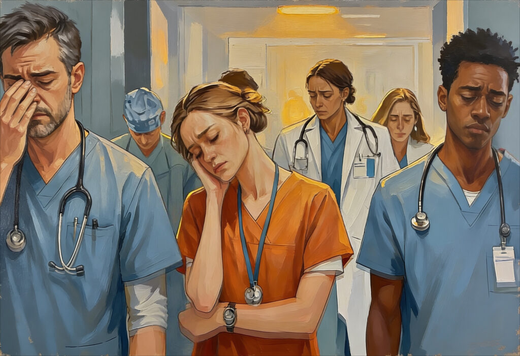 Tired healthcare workers stand in a hospital hallway, reflecting stress, burnout, and what happens when prevention fails.There is also a deeper cultural cost. Escalation changes how adults think about the people they serve. In environments where crisis happens frequently, staff can begin to anticipate danger rather than possibility. That anticipation becomes embedded in posture, voice, and policy. 