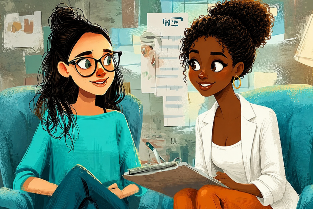 Manager meeting with an employee to discuss emotional well-being and workplace support.