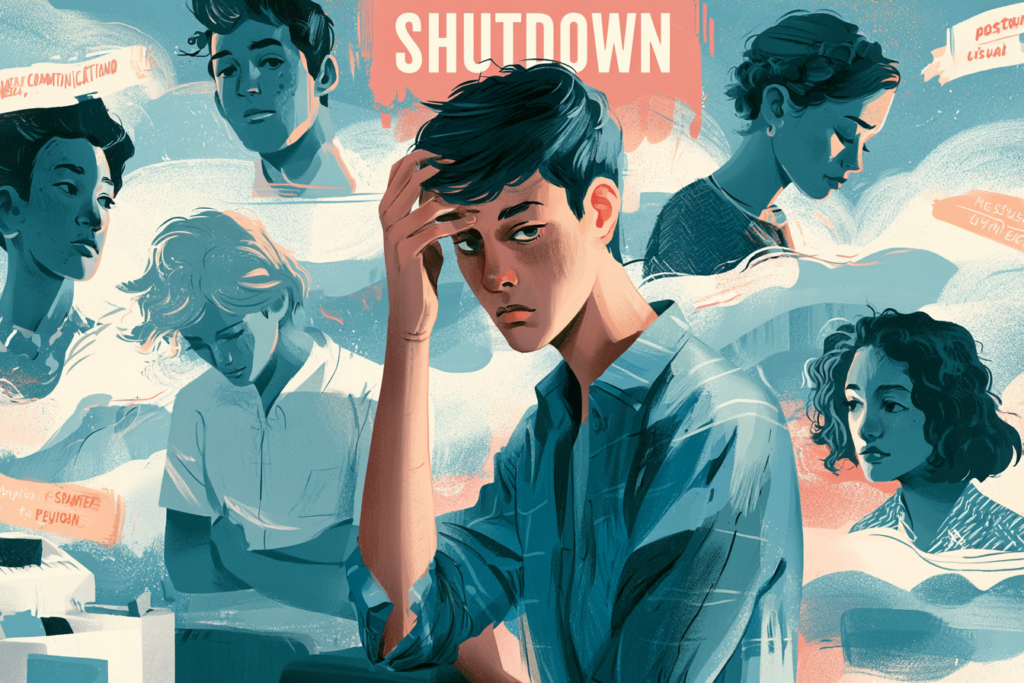 Educational illustration showing subtle behavioral signals associated with withdrawal and shutdown.