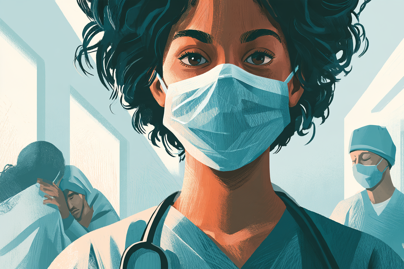 Black female behavioral health professional assisting a patient in crisis in a hospital setting.